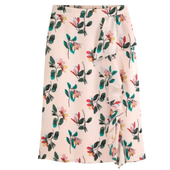 NEW Ted Baker Pull On Elastic Waist Knee Length Midi Floral Print Ruffle Skirt - Picture 5 of 6